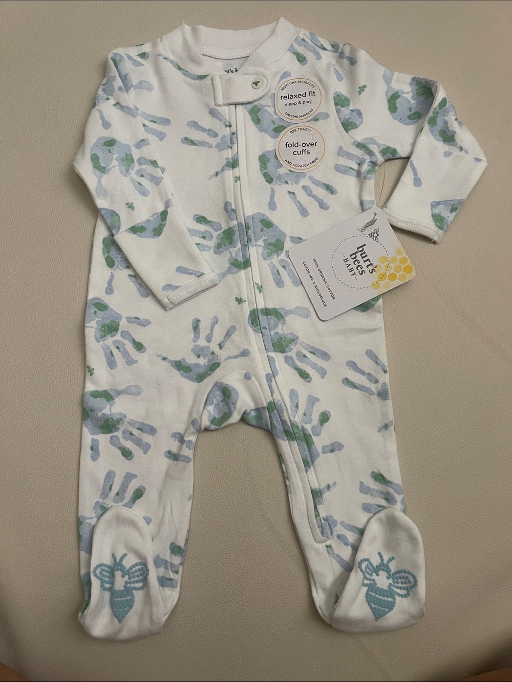 Burt's Bees Baby Happy Earth Hands long sleeve footed onesie
